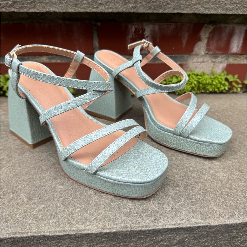 Urban Outfitters Strappy Blue Block Heel Sandals